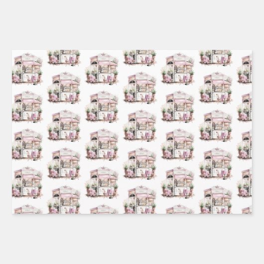 美的フランスのカフェ、ヴィンテージ、 ラッピングペーパーシート (正面)