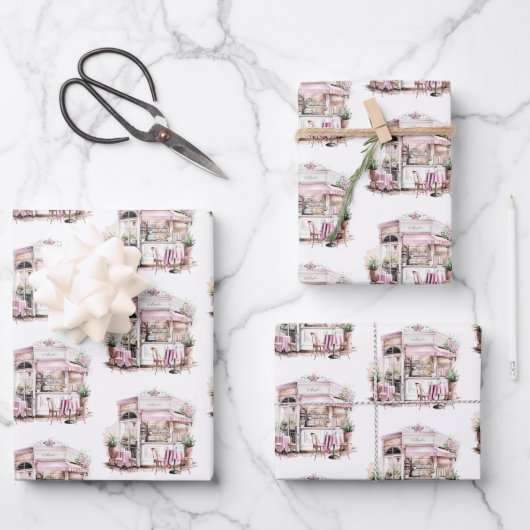 美的フランスのカフェ、ヴィンテージ、 ラッピングペーパーシート (正面)