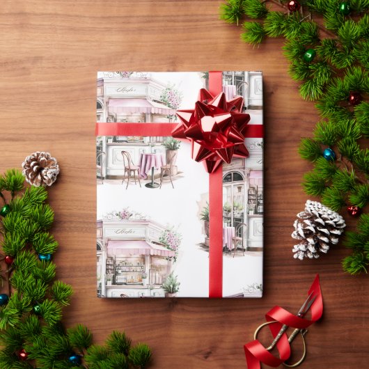 美的フランスのカフェ、ヴィンテージ、 ラッピングペーパー (クリスマスギフト)