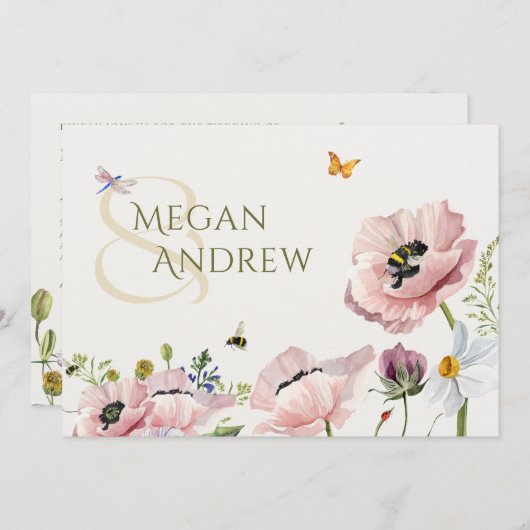 美的フローラ開花ビー結婚ズ 招待状 (正面/裏面)
