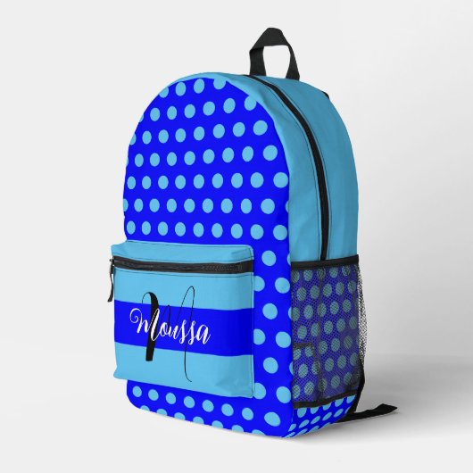 美的ブルーカラー – クールイニシャル名モノグラム プリントバックパック (裏面右端)