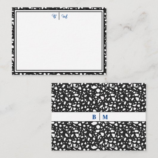 美的ミニマル縁どリストとモノグラムブラック ノートカード (正面/裏面)