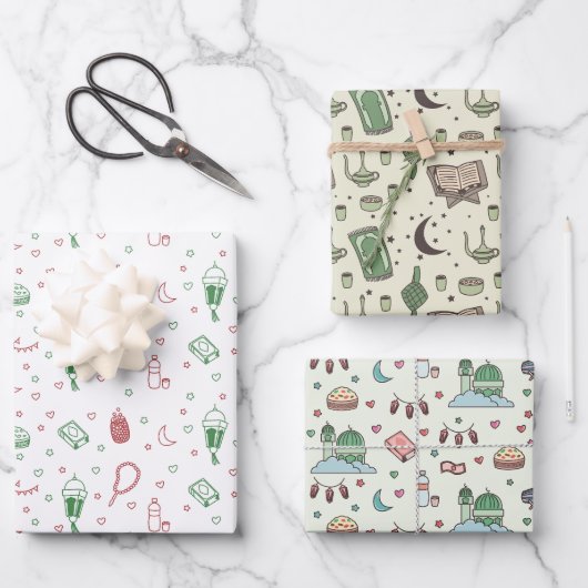 美的ムスリムカラフルラマダンとイード ラッピングペーパーシート (正面)