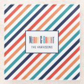 美的レトロストライプラインクカラフルリスマス ガラスコースター (正面)