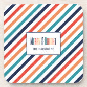 美的レトロストライプラインクカラフルリスマス コースター (正面)