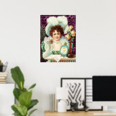 美的ヴィンテージ花付きクラシック女性 ポスター (ホームオフィス)