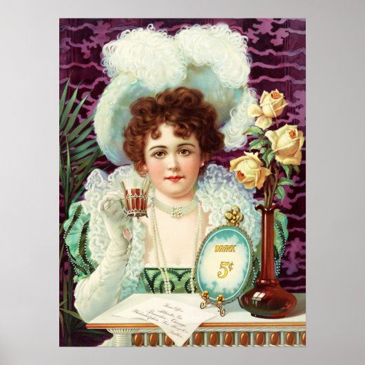 美的ヴィンテージ花付きクラシック女性 ポスター (正面)