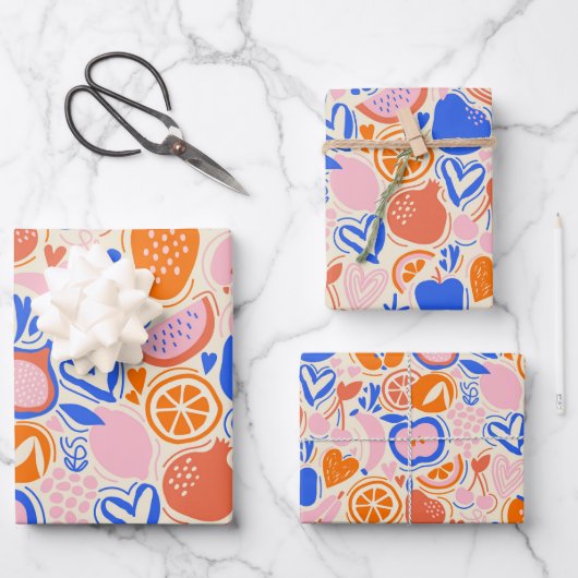 美的予測できなフカラフルルーツフード ラッピングペーパーシート (正面)