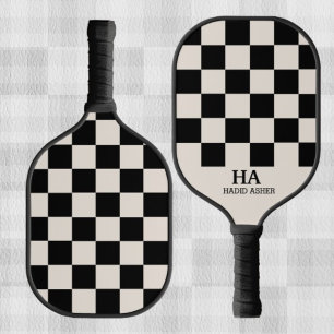 美的市松模様にレトロモノグラムのイニシャル ピックルボールラケット