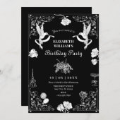 美的手描きフローラパーティー誕生日 招待状 (正面/裏面)