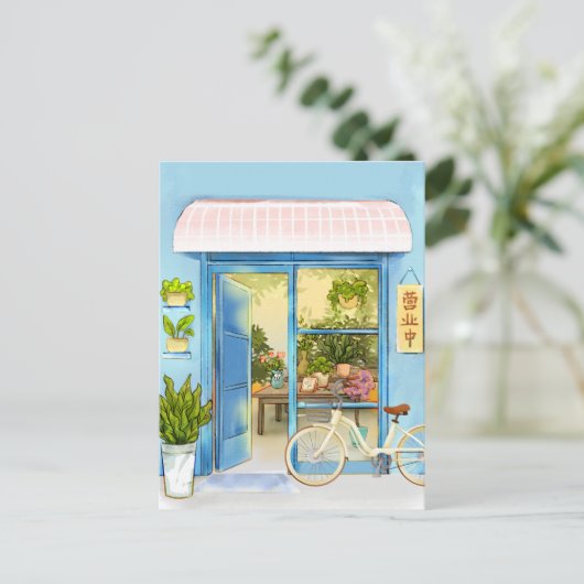 美的春植物は自転車でガーデニング ポストカード (スタンド正面)
