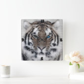 美素晴らししい虎の青い目のステンドグラス スクエア壁時計 (ホーム)