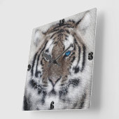 美素晴らししい虎の青い目のステンドグラス スクエア壁時計 (傾斜)