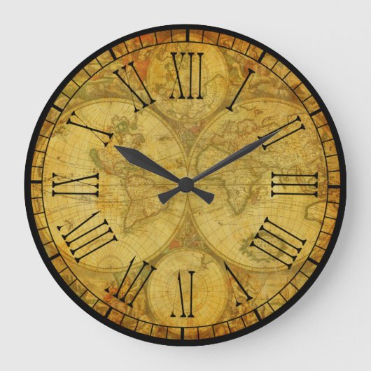 美素朴しいヴィンテージ旧世界地図 ラージ壁時計 (正面)
