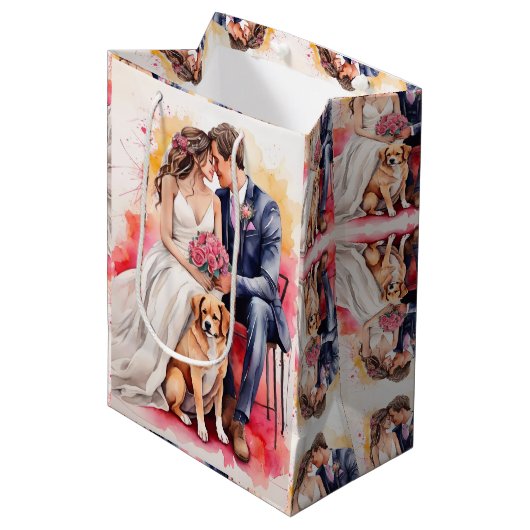美結婚しいカップルの水色 ミディアムペーパーバッグ (正面アングル)