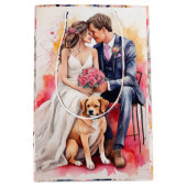 美結婚しいカップルの水色 ミディアムペーパーバッグ (正面)