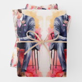 美結婚しいカップルの水色 ラッピングペーパーシート (インサイチュ)