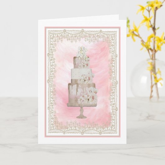 美結婚しいケーキのお祝いカード カード (黄色い花)