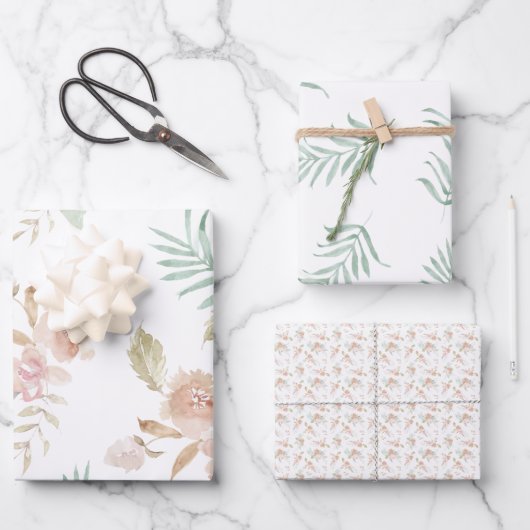 美絵を描しい水色の柔らかい花 ラッピングペーパーシート (正面)