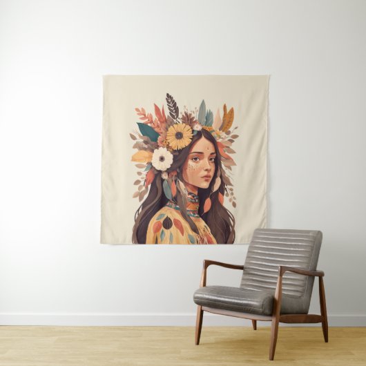 美絵を描先住民アメリカ人女性 タペストリー (インサイチュ)
