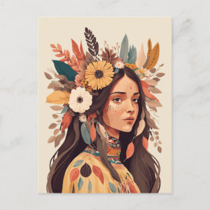 美絵を描先住民アメリカ人女性 ポストカード