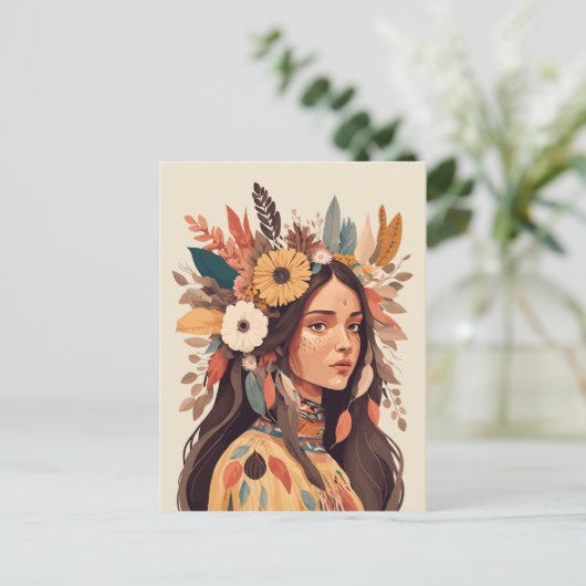 美絵を描先住民アメリカ人女性 ポストカード (スタンド正面)