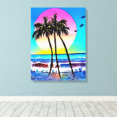 美絵画しい夕日のビーチ キャンバスプリント (インサイチュ (ウッドフロア))