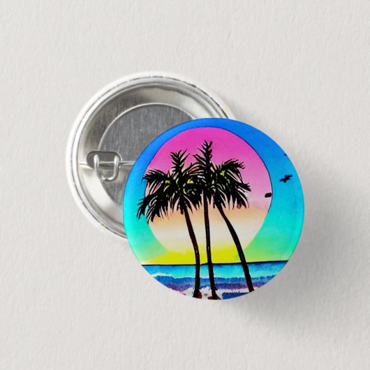 美絵画しい夕日のビーチ 缶バッジ (正面&裏面)