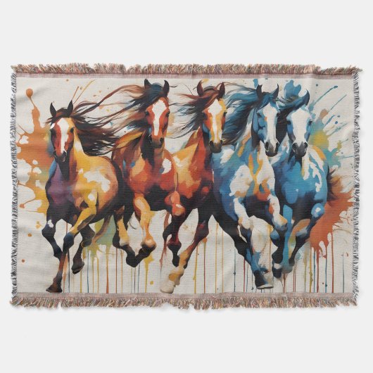 美絵画しい馬 スローブランケット (正面)