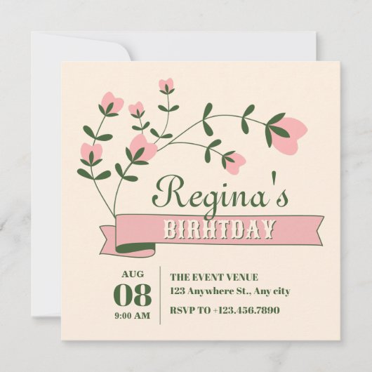 美花誕生日 招待状 (正面)