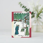 美術のヴィンテージの冬場面赤いですか緑の郵便はがき ポストカード (スタンド正面)