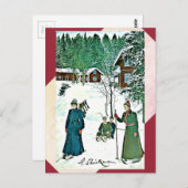 美術のヴィンテージの冬場面赤いですか緑の郵便はがき ポストカード (正面/裏面)