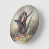 美術キジとゴードン・セッター ラウンド壁時計 (傾斜)