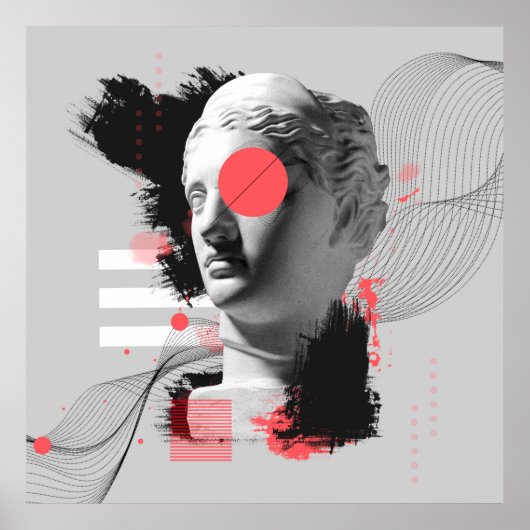 美術コンテンポラリーのコラージュとアンティークの頭部 ポスター (正面)