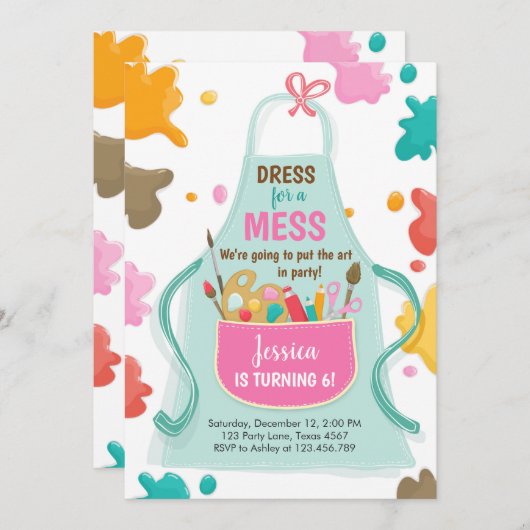 美術パーティー誕生日絵を描招待状の工芸パーティー 招待状 (正面/裏面)