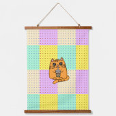 美術ポップ・アートのかわいい猫ボバ茶、ラーメン、工芸品 吊り下げ型タペストリー (正面)