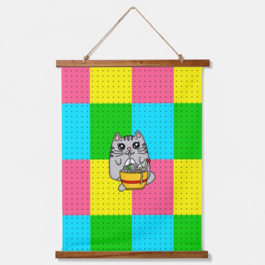 美術ポップ・アートのかわいい猫ボバ茶、ラーメン、工芸品 吊り下げ型タペストリー (正面2)