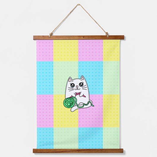 美術ポップ・アートのかわいい猫ボバ茶、ラーメン、工芸品 吊り下げ型タペストリー (正面3)