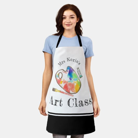 美術先生芸術教室のアーティストエプロン エプロン (着用した状態)