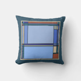 美術工芸品幾何学模様(青とティール（緑がかった色）) クッション