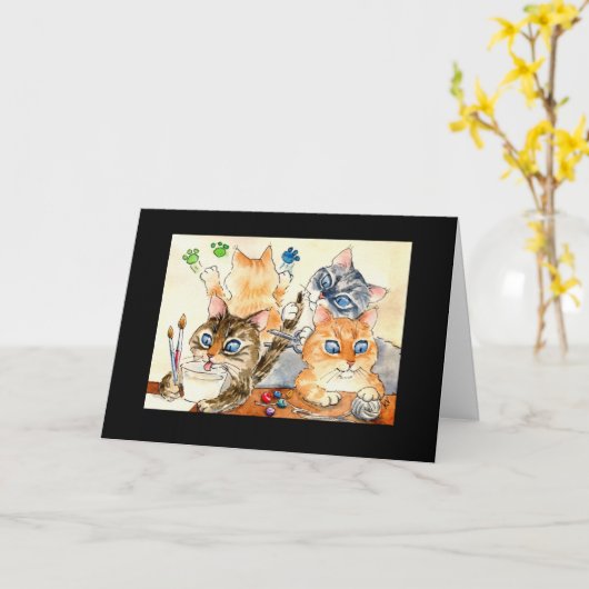 美術教室カードの新学期の子ネコ カード (黄色い花)