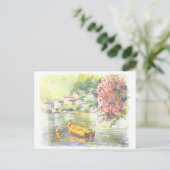 美術葉書 - イタリアの湖、水彩画 ポストカード (スタンド正面)