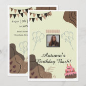 美観の茶色のモダンなミニマリスト誕生日 招待状 (正面/裏面)