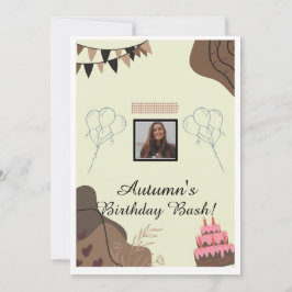 美観の茶色のモダンなミニマリスト誕生日 招待状