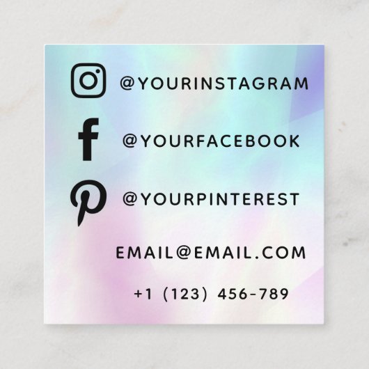 美観 ホログラフィック エレガント バタフライ モダン スクエア名刺 (裏面)