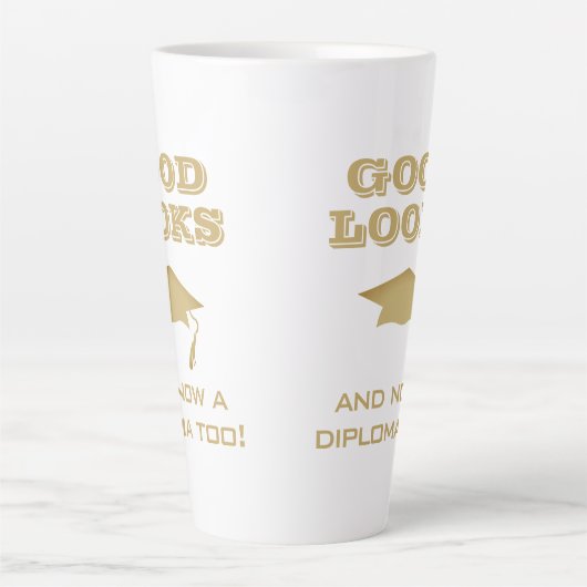 美貌と卒業証書もおもしろい卒業 カフェラテマグ (正面)