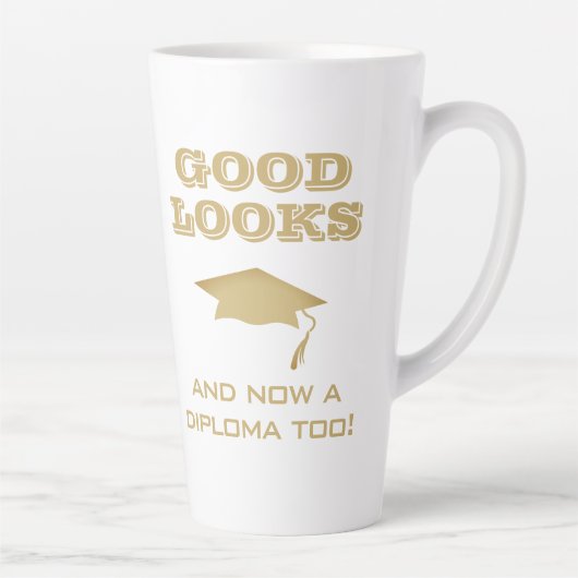 美貌と卒業証書もおもしろい卒業 カフェラテマグ (右)