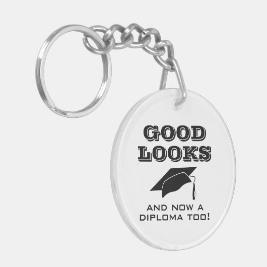 美貌と卒業証書をおもしろい卒業 キーホルダー (正面左)
