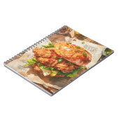美食のフライドチキンバーガー水彩画レシピ ノートブック (左側)