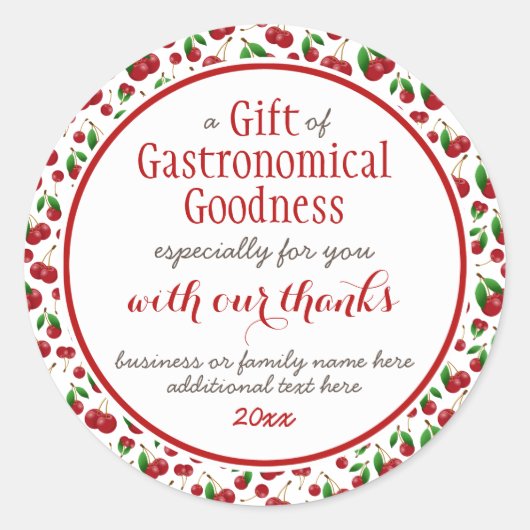 「美食の贈り物」赤さくらんぼ ラウンドシール (正面)